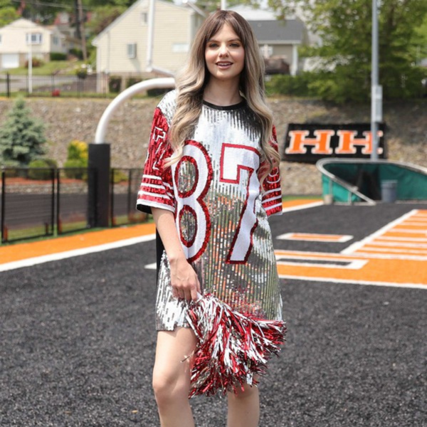 GAMEDAY SEQUIN #87 JERSEY DRESS/TUNIC/TOP