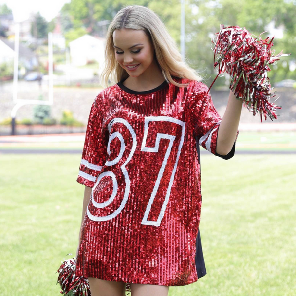 GAMEDAY SEQUIN #4 JERSEY DRESS/TUNIC/TOP