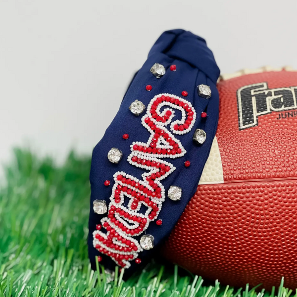GAME DAY BEADED EMBELLISHED HEADBAND - NAVY/RED