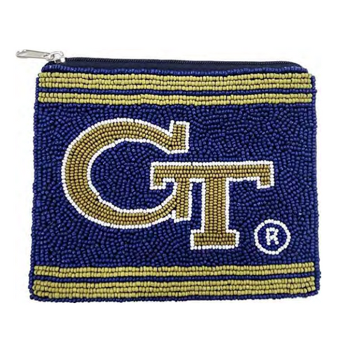Follow the "Ramblin'Wreck" into Bobby Dodd Stadium...Elevate your GameDay look when styling your clear bag with our uniquely beaded Georgia Tech collegiate zip coin bag.  Stadium sized approved!! &nbsp;Coin bag features a&nbsp;secure zip closure that keeps your&nbsp;cash, credit cards, lipstick, keys + more safe at the game!