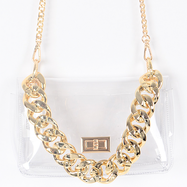☆関税込☆BBYB★FOFO Padding Chain Cross Bag + Charm★ GoldClearCrossBodyBagW_Oversiz