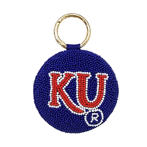 Rock Chalk Jayhawk Go KU!  Meet Us On Mass, Cause Game Days In Lawrence Is The Only Place To Be!  There's no better time to elevate your clear bag status by accessorizing your Game Day look with our beaded KU Key Chain / festive bag charm.
