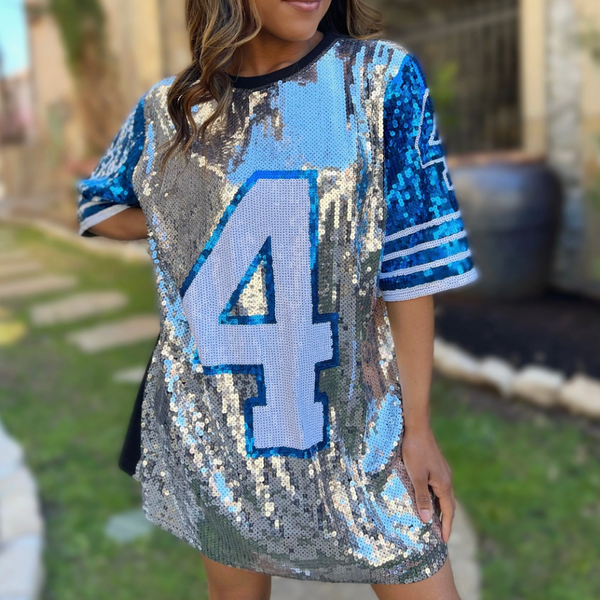 GAMEDAY SEQUIN #15 JERSEY DRESS/TUNIC/TOP