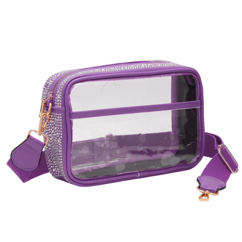 CLEAR STADIUM APPROVED RHINESTONE BAG -PURPLE