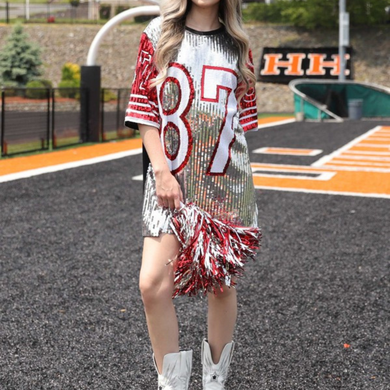 GAMEDAY SEQUIN #87 JERSEY DRESS/TUNIC/TOP