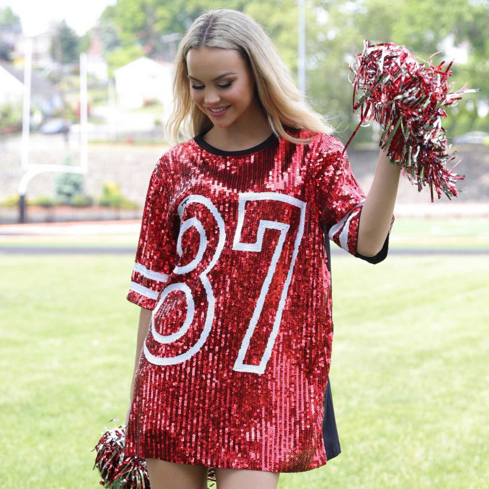GAMEDAY SEQUIN #87 JERSEY DRESS/TUNIC/TOP - SILVER