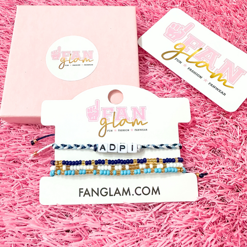 Stack your sorority spirit with the perfect arm candy to rep your sorority in style. &nbsp;Select our classic sorority braided strand for a simple, everyday vibe — or go full-on bold with our 4-strand stack, featuring a mix of stretchy beaded bracelets in fun colors and gold shimmer accents. &nbsp;

Whether you’re dressing up for bid day, big/little reveal, or just flexing your chapter pride, this set has you covered.&nbsp; Wear one or wear them all!
