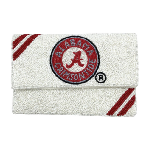 Roll Tide Roll. Bama fans there's no better time to elevate your tailgate glam by accessorizing your Game Day look with our Alabama Crimson Tide mini beaded clutch.