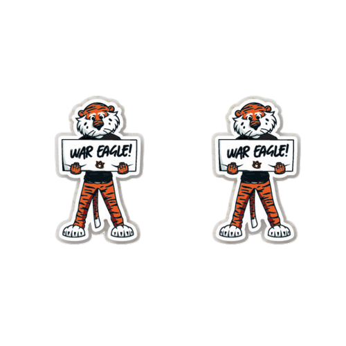 Cheer on your favorite Tigers in style!&nbsp; The perfect accessory for any devoted Auburn fan, our Aubbie mini uv printed stud earrings offer a unique way to display your team allegiance! Lightweight and easy to wear all day on game days, making them the perfect ear candy!