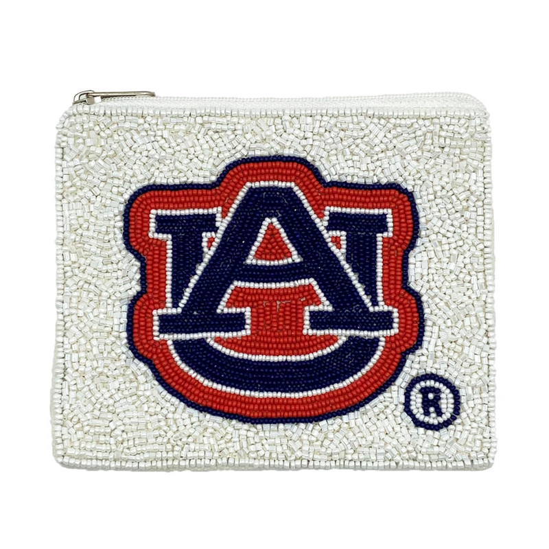 Get ready to stand up and yell, Hey War Eagle!  Be GLAM in the stands as you cheer on your Tigers and elevate your Game Day fits with our uniquely beaded AU coin bag.    Featuring a secure zip closure that keeps your cash, credit cards, lipstick, keys + more safe at the game!