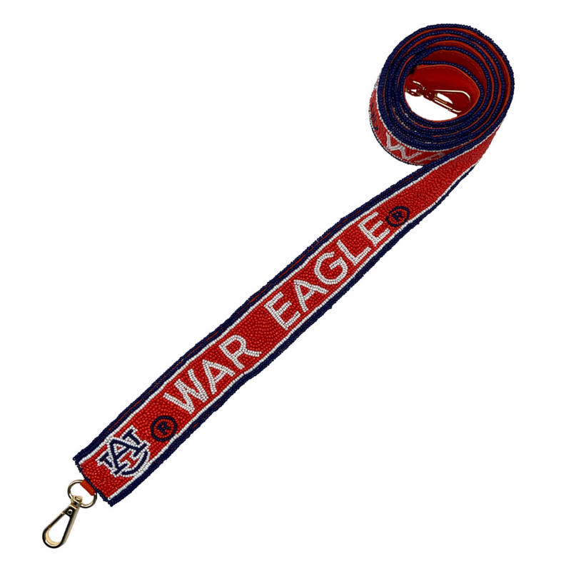 Get ready to stand up and yell, Hey War Eagle!    Be the talk of the tailgate when you arrive wearing our War Eagle AU logo beaded bag strap.  The perfect Game Day accessory to elevate your clear bag and show your team spirit!