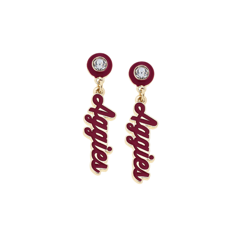 Add a dash of charm to your game day look with the Texas A&amp;M Aggies Autograph Enamel Earrings. These lightweight earrings mix classic style with spirited team pride, making them perfect for fans who want to keep their Aggie spirit shining every day. Show off your love for the Aggies with a playful, elegant accessory that’s as stylish as it is fun.