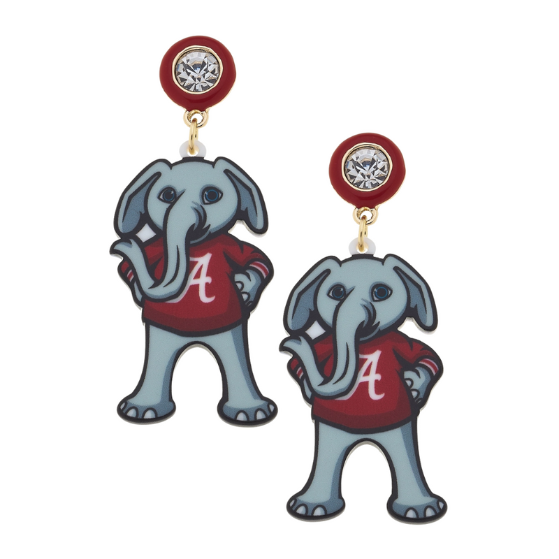 Show off your Alabama spirit with these fun Big Al Resin Mascot Earrings. Featuring bright red and grey colors, they capture the charm of the beloved mascot in a playful, stylish way. Perfect for adding a touch of team pride to any outfit!