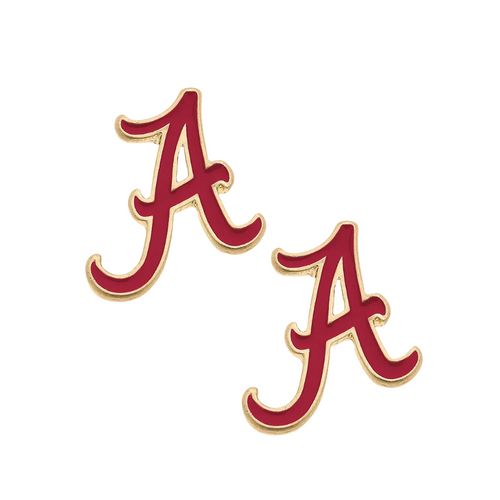 Show your Crimson Tide pride with these adorable Alabama enamel stud earrings! Perfect for game day or everyday wear, these vibrant 'A' earrings add a playful pop of team spirit to any outfit. Score major fan points whether you're at Bryant-Denny Stadium or just running errands around town!