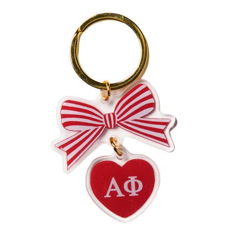 Theta Phi Alpha Sorority Glitter Keychain - Acrylic With Pink Border & Floating Stars, Silver Keyring