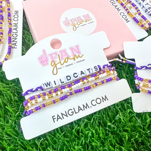 Stack your school spirit with the perfect arm candy to rep your team in style. &nbsp;Select our classic braided strand for a simple, everyday vibe — or go full-on bold with our 4-strand stack, featuring a mix of stretchy beaded bracelets in fun colors and gold shimmer accents. &nbsp;