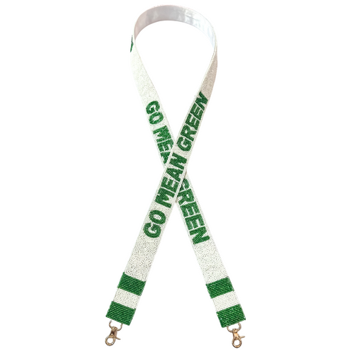 Let's Go Mean Green!&nbsp; It's game time&nbsp;and we're here to help&nbsp;elevate your Game Day GLAM! &nbsp;Cheer your team on in style, by accessorizing your clear bag with our new beaded bag strap.

Featuring a&nbsp;secure classic gold clasp closure.