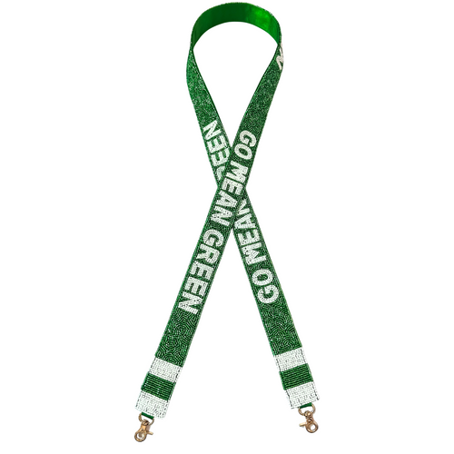 Let's Go Mean Green!&nbsp; It's game time&nbsp;and we're here to help&nbsp;elevate your Game Day GLAM! &nbsp;Cheer your team on in style, by accessorizing your clear bag with our new beaded bag strap.

Featuring a&nbsp;secure classic gold clasp closure.