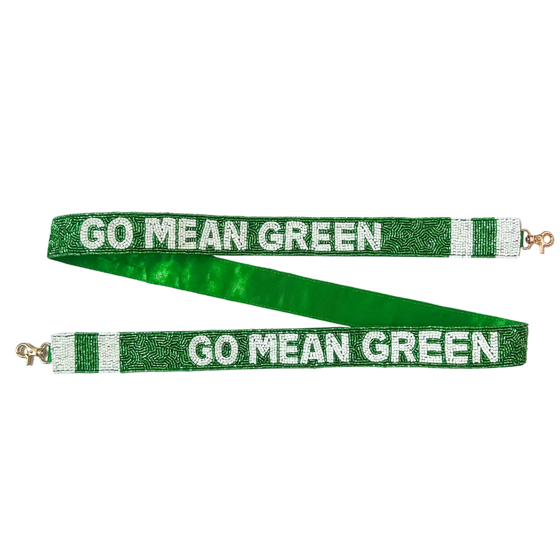 Let's Go Mean Green!&nbsp; It's game time&nbsp;and we're here to help&nbsp;elevate your Game Day GLAM! &nbsp;Cheer your team on in style, by accessorizing your clear bag with our new beaded bag strap.

Featuring a&nbsp;secure classic gold clasp closure.