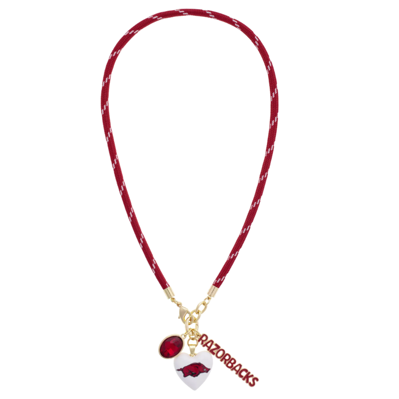 College Jewelry: Arkansas Razorbacks Logo Heart Charm Paracord Necklace ...