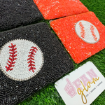 Hey Batter Batter... Our new Rhinestone Bling Baseball coin bags are a HOMERUN.  Show your love for the game when accessorizing your Game Day look with this one-of-a-kind beaded baseball zip coin bag! &nbsp; The perfect accessory to coordinate with your ball park&nbsp;ensemble.  THE perfect sized Game Day colored&nbsp;pouch to fit your&nbsp;cash, credit card, lipstick, keys + MORE!