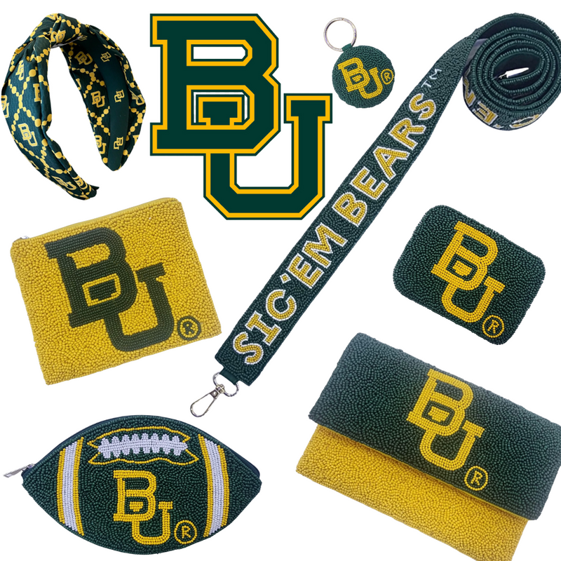 Sic 'Em, it's GameDay in Bear Country and it's time to cheer on the Bears!  Elevate your clear bag status by accessorizing your tailgate style with our beaded BU football coin bag.  Featuring a secure zip closure that keeps your cash, credit cards, lipstick, keys + more safe at the game!