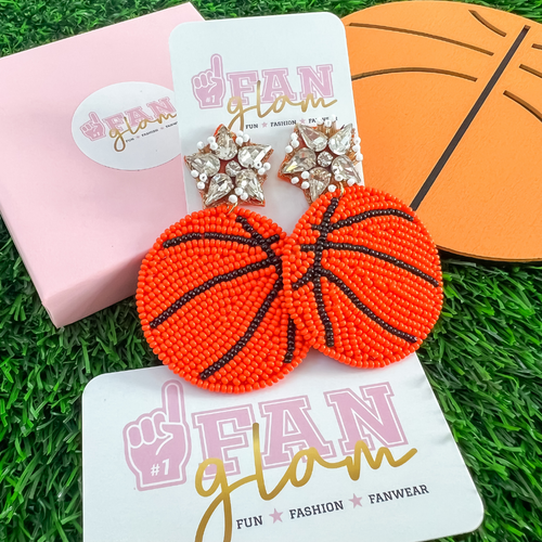 Show your love for the game when accessorizing your Game Day look with these uniquely beaded basketball stud dangle earrings!   The perfect court side accessory for game time!