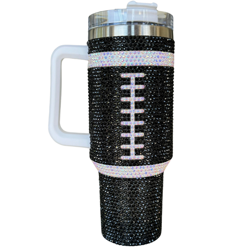 Sip in style on game day + every day!&nbsp; Add a touch of GAME DAY to any outfit with our BLACK CRYSTAL FOOTBALL "Blinged Out" Tumbler!  Indulge in your love for&nbsp;football season and show off your&nbsp;team&nbsp;spirit. These stylish accessories are the perfect addition to your game day fit.&nbsp;