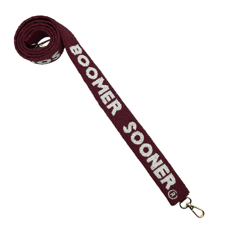 It's Game Day in Norman!   Elevate your clear bag status and show off your SOONERS spirit by accessorizing your Game Day look with our uniquely beaded Boomer Sooner bag strap.