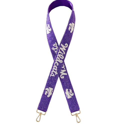 EMAW! Show your purple pride by elevating your clear bag status and accessorizing your Game Day look with our beaded Wildcats bag strap!

Featuring a&nbsp;secure classic gold clasp closure.