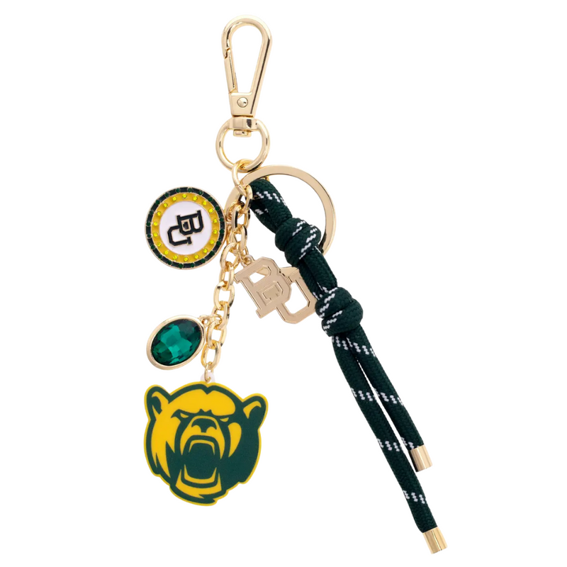 Show your Baylor Bears pride with this playful green cluster bag charm. Perfect for adding a touch of school spirit and fun personality to your favorite bag, it’s a charming way to cheer on your team wherever you go.