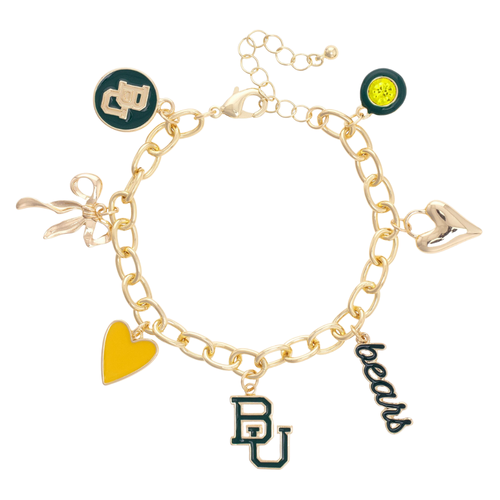 Show off your Baylor pride with this playful gold-plated Enamel Icons Charm Bracelet. Featuring a lively mix of enamel charms—including the iconic Baylor logo—this bracelet adds a spirited touch to any outfit. Perfect for stacking on game day or as a fun, season-long accessory to celebrate your team in style.
