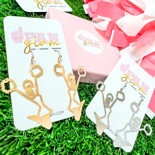 When in doubt, cheer it out in our new Cheerleader Metallic Dangles.&nbsp; Available in classic gold or silver, mix and match with all your favorite game day looks.