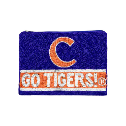 FIGHT Tigers! FIGHT Tigers! FIGHT FIGHT FIGHT! It's time to cheer on your Tigers and elevate your tailgate glam by accessorizing your Game Day look with our uniquely beaded Go Tigers zip coin bag.