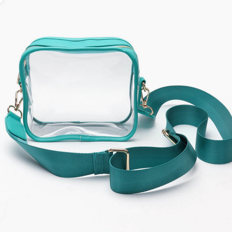 Clear Game Day Colored Zip Top Crossbody Bag Teal 12 Colors