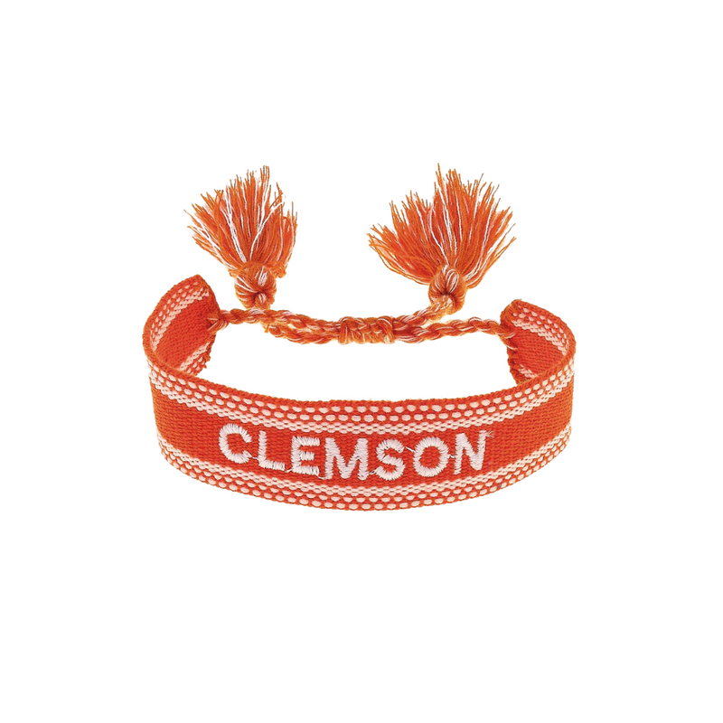 Show your Clemson Tigers pride with this vibrant Woven Tassel Bracelet! Lightweight and bursting with color, it’s the perfect fun accessory to amp up your game day look and keep team spirit shining bright.