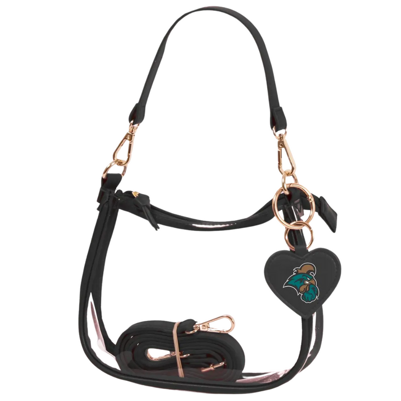 Our new Clara Clear Bag perfectly blends function and fashion, meeting stadium regulations with a chic design. It features a durable PVC body, secure zipper closure, and two interchangeable straps, keeping your essentials stylish and secure on game day.&nbsp;