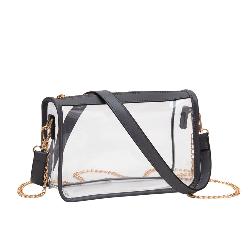 Classic + Chic our Coco Clear crossbody zip bag will be a New Fan Favorite!&nbsp; Featuring a clear PVC body, trimmed in fifteen different colors!&nbsp; Comfortable and roomy, this bag is perfect for the GameDay girl who likes to come prepared!