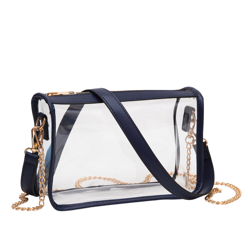 Classic + Chic our Coco Clear crossbody zip bag will be a New Fan Favorite!&nbsp; Featuring a clear PVC body, trimmed in fifteen different colors!&nbsp; Comfortable and roomy, this bag is perfect for the GameDay girl who likes to come prepared!