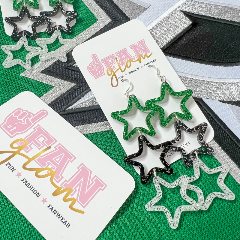Our Sideline Stars are a MUST-HAVE This Season And Pair Perfectly with ALL Your Day-To-GameDay looks.  Available in 1000+ color combinations, you can choose 1,2 or 3 of your favorite team colors.