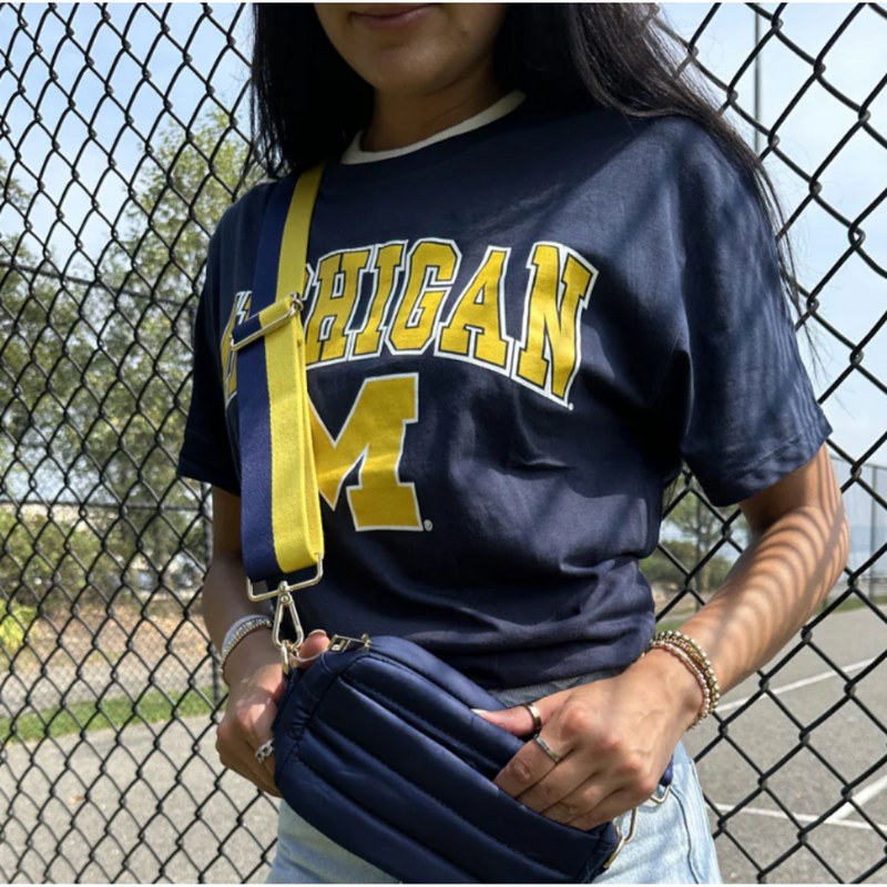 Game Day Bag Straps Are Here! &nbsp;Our dual team colored and adjustable crossbody and/or shoulder bag straps give you the flexibility to switch out your day-to-game personal style. 