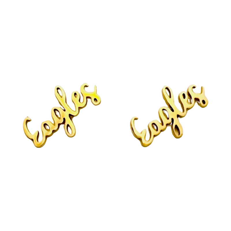 Hey Eagle Fans!! &nbsp;Show off your team spirit when you wear these Eagle Script gold stud earrings. &nbsp;The perfect Game Day accessory to complete your look and show your spirit!