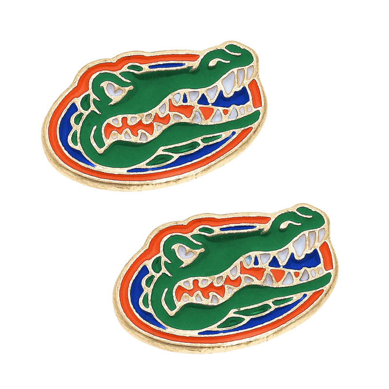 Add a splash of orange and blue to your look with these vibrant enamel Florida Gators stud earrings! Featuring the iconic logo in bold, glossy color, they’re the perfect way to show your team spirit — whether you're cheering at The Swamp or repping Gator Nation every day. Lightweight, fun, and full of flair, these earrings are small but mighty — just like your game-day energy!