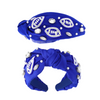 Our NEW rhinestone be-jeweled beaded "Football" headbands, feature a trendy knotted design and are adorned with sparkling rhinestones and dual colored beads arranged in a playful pattern.  This headband is perfect for showing off your team spirit at sporting events, tailgates, or any other game day celebration.  