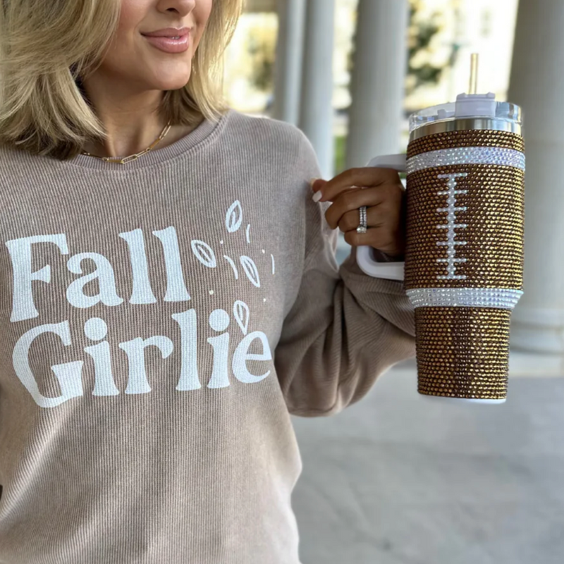 Sip in style on game day + every day!  Add a touch of GAME DAY to any outfit with our BROWN CRYSTAL FOOTBALL "Blinged Out" Tumbler!  Indulge in your love for football season and show off your team spirit. These stylish accessories are the perfect addition to your game day fit. 