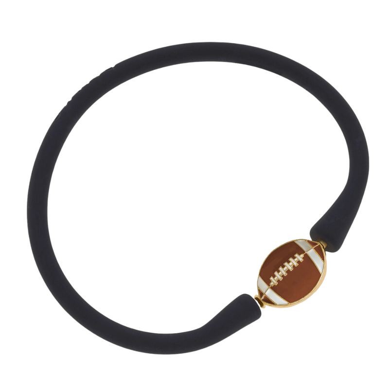 A new everyday go to! &nbsp;Our football enamel charm silicone bracelet is the perfect addition to your GameDay stack. &nbsp;Simple, fashionable + chic mix and match with all your gameday fits!