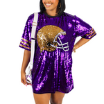 FOOTBALL HELMET SEQUIN DRESS/TUNIC/TOP - PURPLE & GOLD