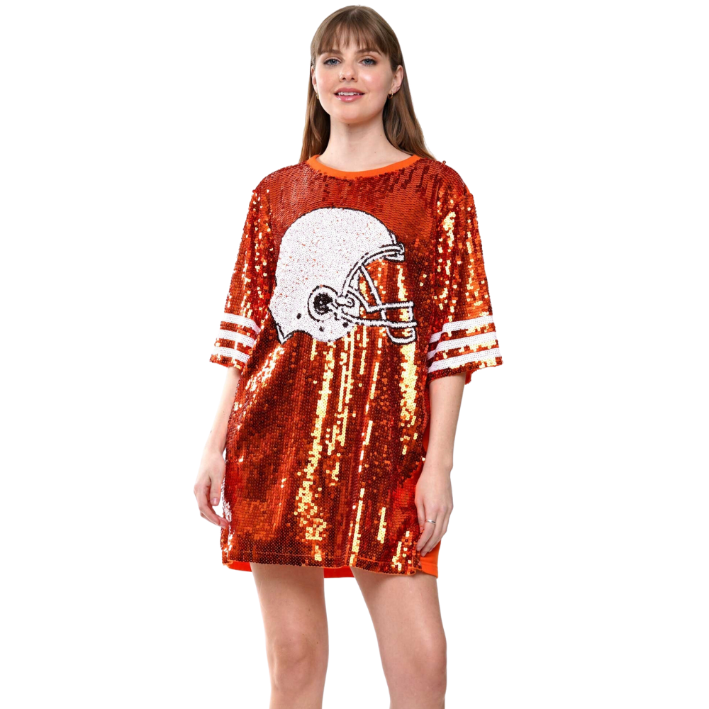 FOOTBALL HELMET SEQUIN DRESS/TUNIC/TOP - ROYAL/WHITE