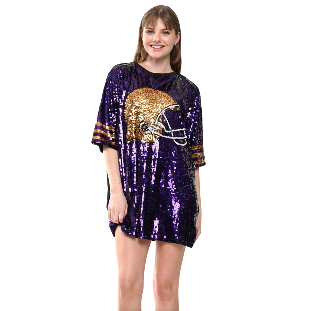 FOOTBALL HELMET SEQUIN DRESS/TUNIC/TOP - ROYAL/WHITE