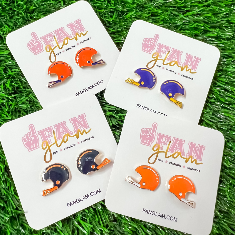 Sporty and retro chic our Dual Colored Football helmet stud earrings are our NEW GameDay favorite!    Available in eight fun sport team color options, collect all your favorite teams colors.